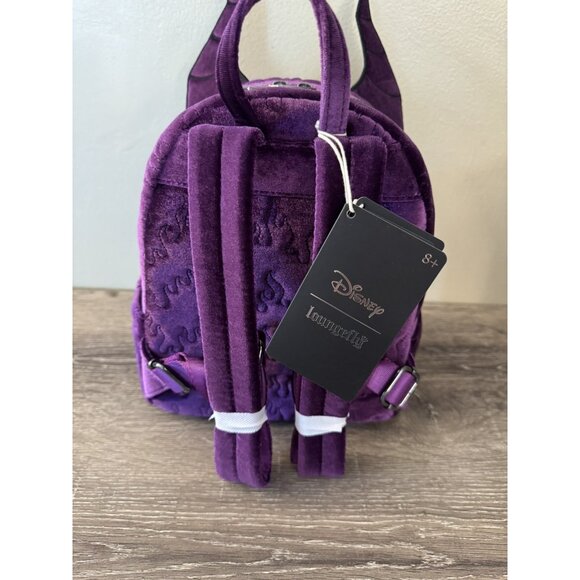 New Loungefly Disney Sleeping Beauty Purple Velvet Maleficent Mini Backpack LF14 - Picture 3 of 4